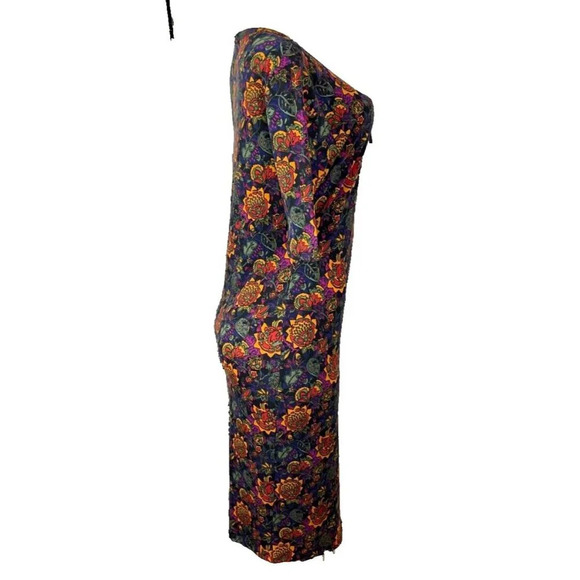 LulaRoe M Winter Color Floral Print Crew Neckline Half Sleeve Below Knee Dress - Picture 3 of 6